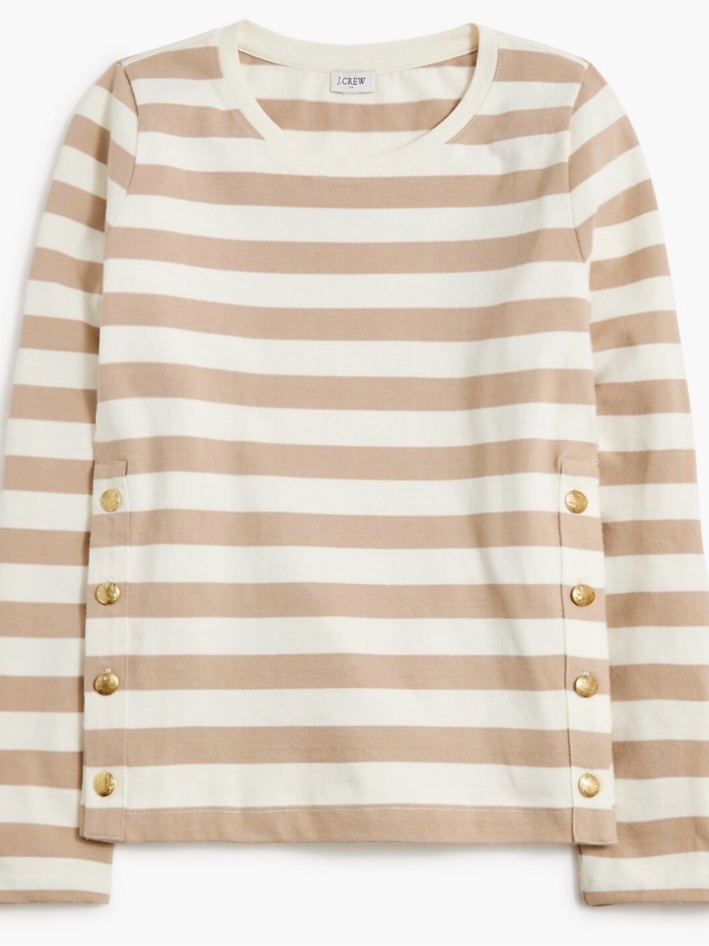J. Crew Long-Sleeve Striped Top in Cream & Beige with Gold Buttons
